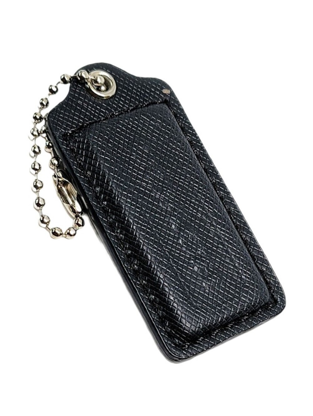 🖤 2.25" Coach Cross-grained Black Leather Hangtag Bag Charm Fob Keychain RARE